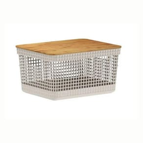 Cesto Organizador Grid Com Tampa Em Bambu 8L Ou Bege