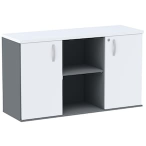 Armário Baixo Credenza PE25 Pandin 121,50 cm (largura) em MDP Cor Grafito e Branco com Dois Nichos e Duas Portas