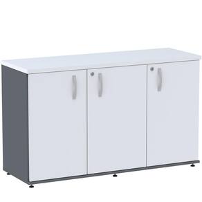 Armário Baixo Credenza PE25 Pandin 121,50 cm (largura) em MDP Cor Grafito e Branco com Três Portas