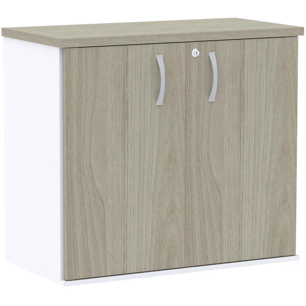 Armário Baixo PE25 Pandin 80 cm (largura) em MDP Cor Nogueira CasaBlanca e Branco com Duas Portas