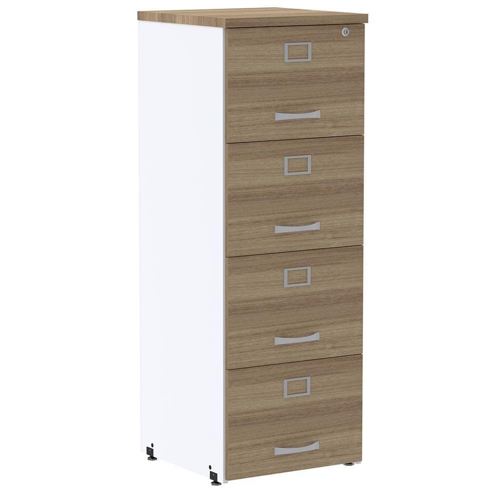 Armário de Arquivo Oficio PE25 Pandin 45,70 cm (largura) em MDP Cor Noce Noce Naturalle e Branco 4 Gavetas