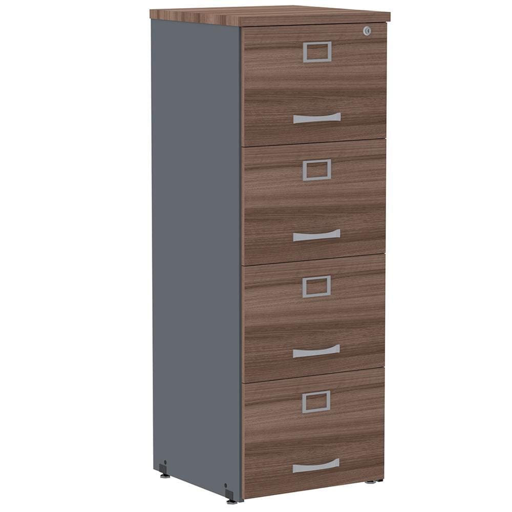 Armário de Arquivo Oficio PE25 Pandin 45,70 cm (largura) em MDP Cor Walnut e Grafito com 4 Gavetas