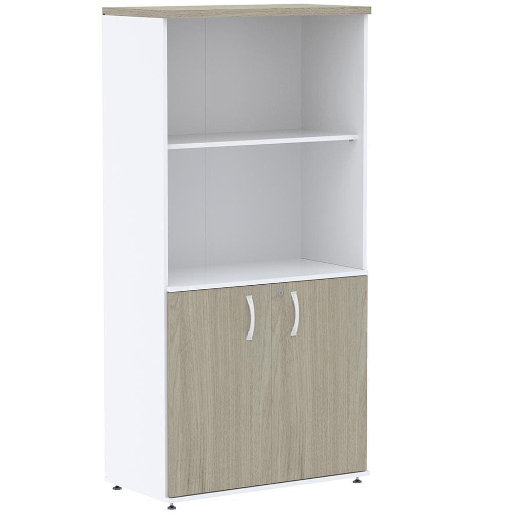 Armário Misto PE25 Pandin 79,20 cm (largura) em MDP Cor Nogueira CasaBlanca e Branco com Duas portas e Prateleira superior