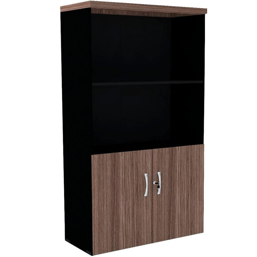 Armário Misto PE40 Pandin 80 cm (largura) em MDP Cor Walnut e Preto Duas portas e Prateleira superior