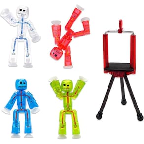 Conjunto de 4 Figuras Poseable Stikbot Clear com Tripé