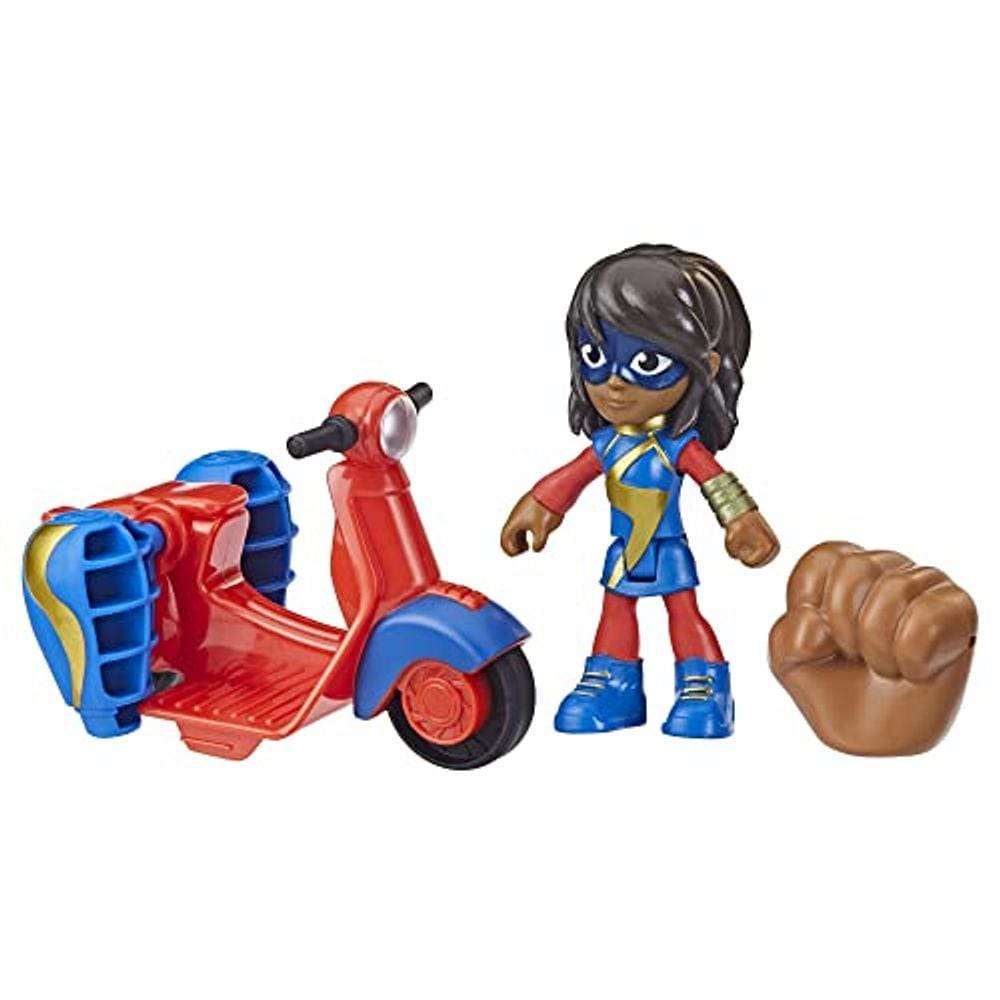 Boneca Marvel Ms. Marvel e moto Embiggen Bike Spidey e seus amigos incríveis, brinquedo 3+