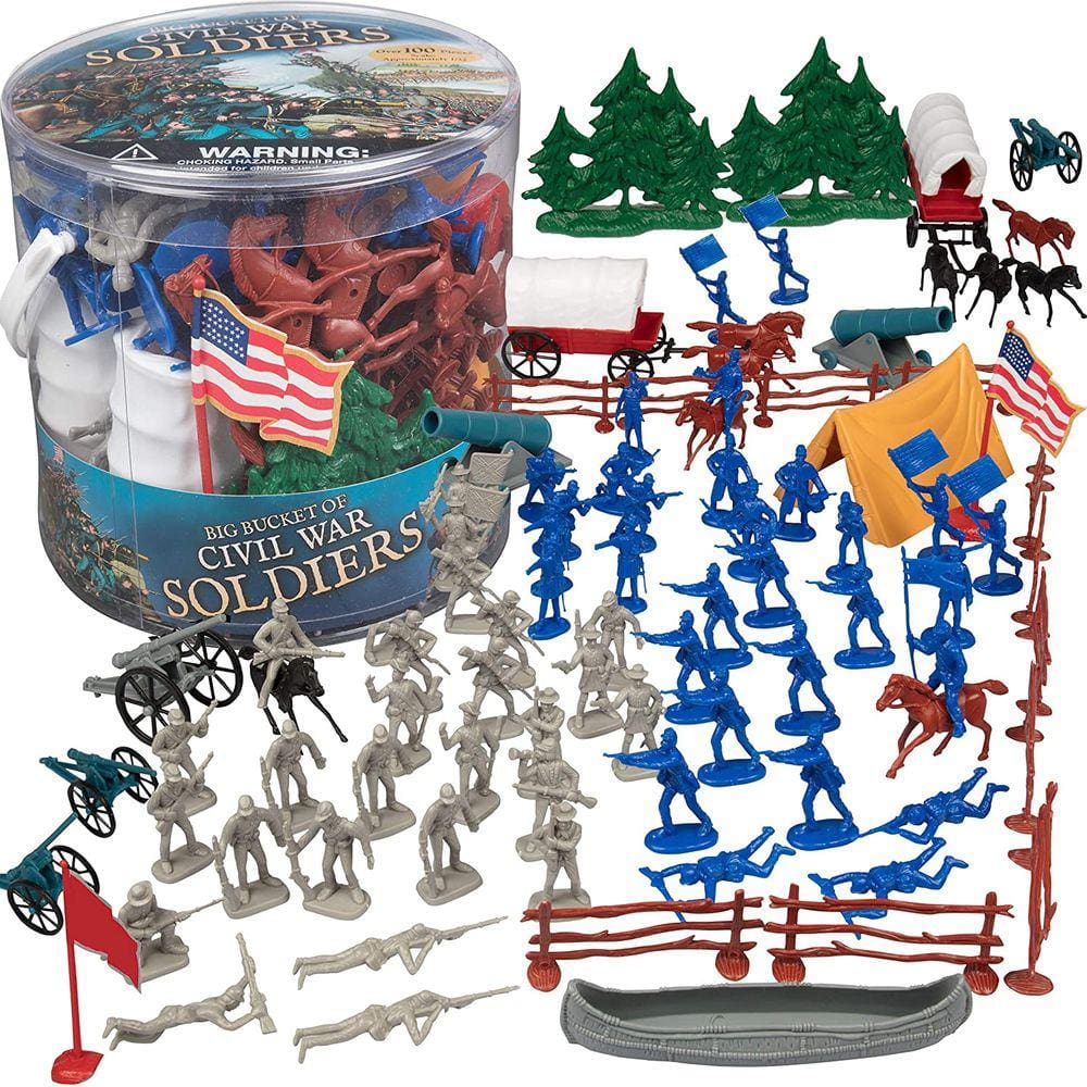 Homens do Exército da Guerra Civil Toy Soldier Action Figures - 100+ Peças, 24 Esculturas Únicas - Inclui Soldados, Cavalos, Canhões, Terreno e Muito