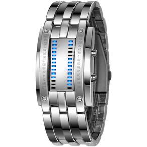 Relógio Digital Clássico LED Azul à Prova d`Água Binário Masculino