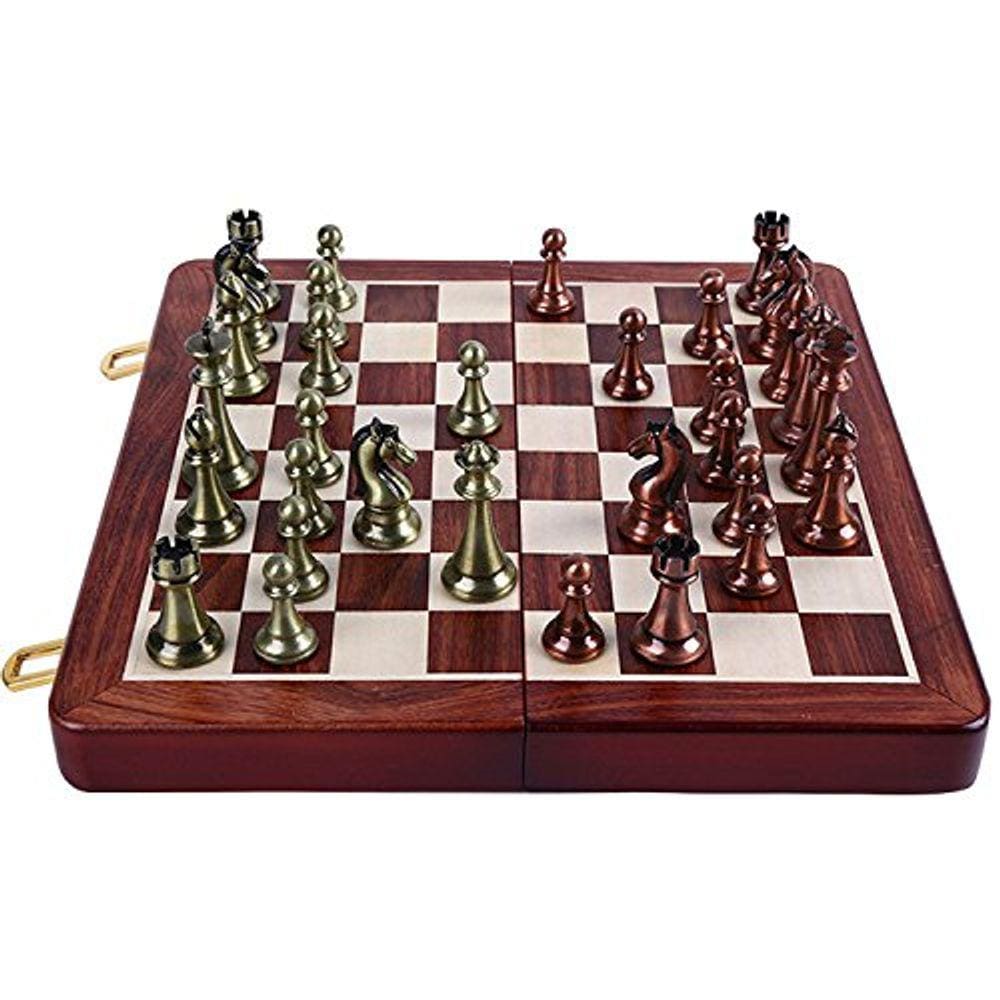 Jogo Xadrez Tabuleiro Madeira Luxo Dobrável Chess 24x24