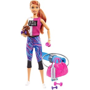 Boneca Barbie Fitness Ruiva Acessórios Cachorrinho 9 peças