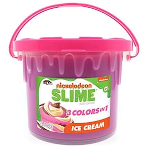 Balde de geleca pré-fabricada de sorvete Nickelodeon Slime 3LB - 3 cores em 1 geleca colorida de morango, baunilha e chocolate