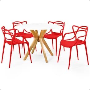 Conjunto Mesa de Jantar Redonda Marci Branca 100cm com 4 Cadeiras Allegra - Vermelho