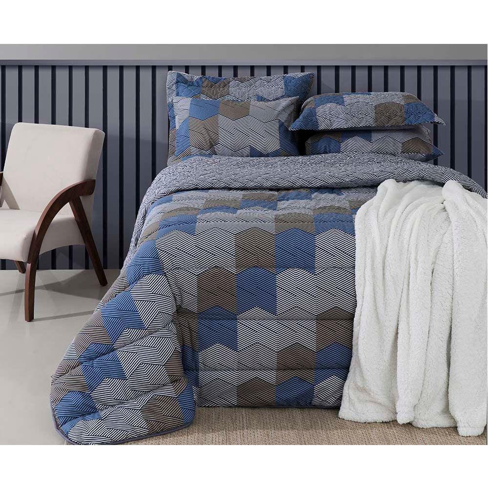 Jogo de Cama Duplo Casal 140 Fios Bruce Realce Premium