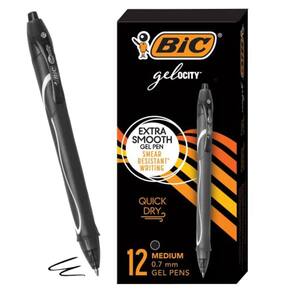 BIC Gel-ocity Quick Dry Black Gel Pens, Medium Point (0.7mm), 12-Count Pack, Retrátil Gel Pens com aderência total confortável
