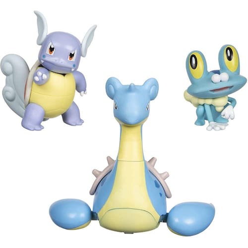 Conjunto Pokémons Água: Froakie, Wartortle, Lapras - 3 unidades - Brinquedo Infantil