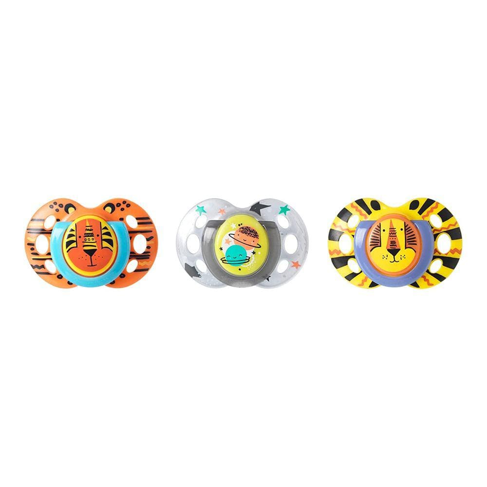 Pacifiers Dia e Noite Tommee Tippee Glow-In-The-Dark, sem BPA, 18-36 Meses, 3 Contagem