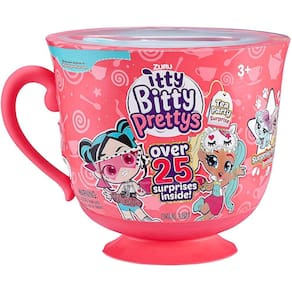Itty Bitty Prettys Tea Party Teacup Dolls Playset (com Mais de 25 Surpresas!) por Zuru - Gatinho e Princesa, Rosa Top (9703B)