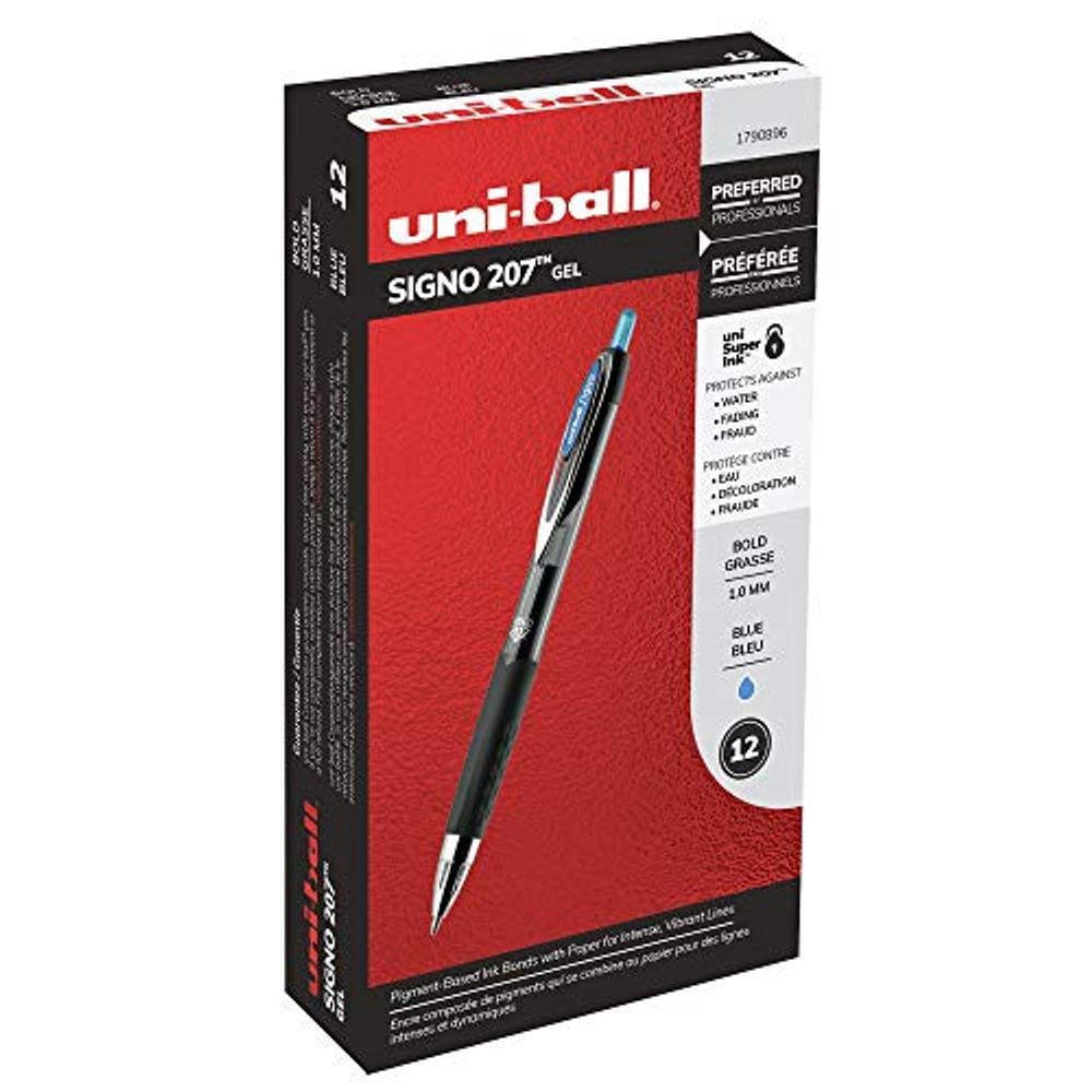 uni-ball 207 Retrátil Gel Pens Bold Point, 1.0mm, Azul, 12 Pack