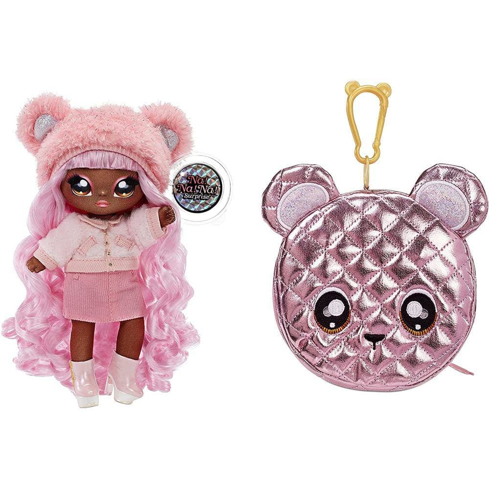 MGA Entertainment Na Na Surprise 2-in-1 Fashion Doll e Metallic Purse Glam Series - Cali Grizzly, Pink Hair Doll with Pink Bear Purse