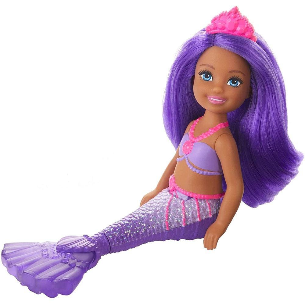 Boneca Sereia 6,5” Cabelo Roxo e Cauda Brilhante