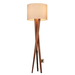abajur para sala com pes de madeira cupula palha