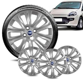 Jogo 4 Calota Fiat Punto aro 15 2015 a 16 prata Logo Azul
