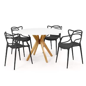 Conjunto Mesa de Jantar Redonda Marci Branca 120cm com 4 Cadeiras Allegra - Preto