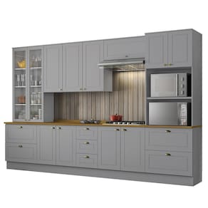Cozinha Completa 6 Peças Americana com Cristaleira Tampo Nature - Móveis Henn