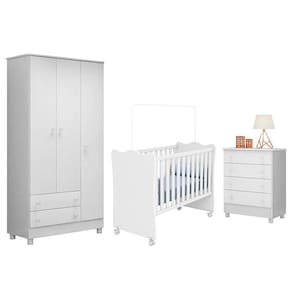 Dormitório Infantil Doce Sonho 3 Portas, Cômoda 4 Gavetas e Berço com Rodízio - Qmovi