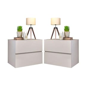 Par Mesa de cabeceira para quarto casal de parede cor Off White