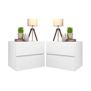 Conjunto Mesa de cabeceira 2 gavetas de parede corrediça telescopica cor Branca
