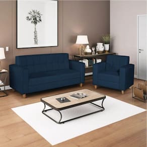 Kit Sofá 180cm e Poltrona em Suede Dallas Azul Marinho