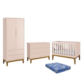 Dormitório Infantil Classic 2 Portas, Cômoda 6 Gavetas, Berço com Pés Amadeirado e Colchão - Reller Móveis