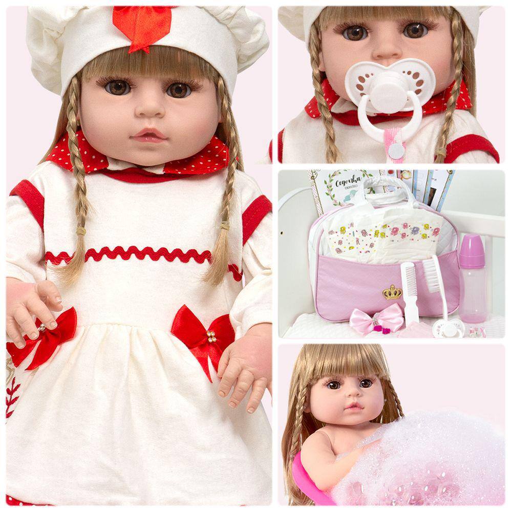 Boneca bebe reborn loira yasmin com enxoval completo 46cm sid nyl