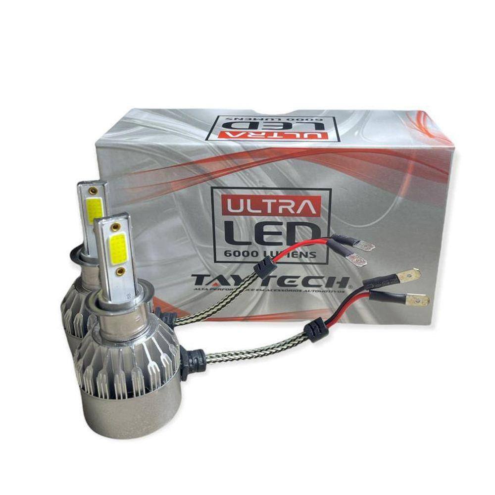 Par Lâmpada Ultra Led H3 Tay Tech 6000 Lumens Efeito Xenon