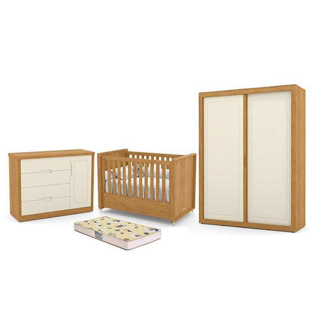 Dormitório Tutto New 2 Portas, Cômoda 1 Porta, Berço com Colchão D18 - Matic Móveis