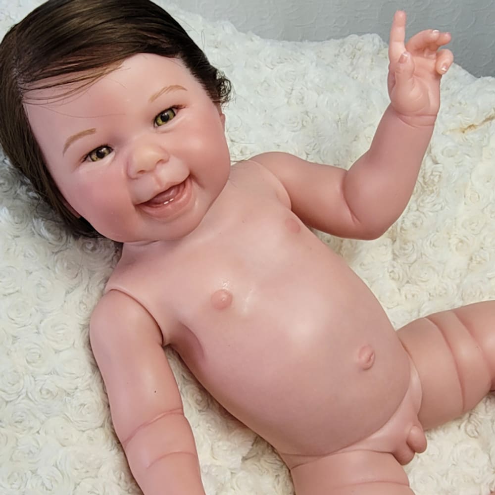 Bebê Reborn Menino Todo em Silicone 55cm - OLhos castanhos