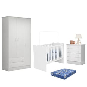 Dormitório Infantil Doce Sonho 3 Portas, Cômoda 4 Gavetas e Berço com Colchão - Qmovi