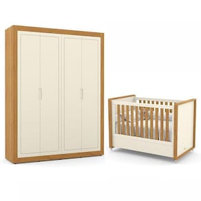 Jogo de Quarto Infantil Tutto New com Guarda Roupa 4 Portas e Berço - Matic Móveis