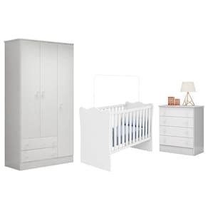 Dormitório Infantil Doce Sonho 3 Portas, Cômoda 4 Gavetas e Berço - Qmovi
