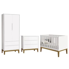 Dormitório Infantil Classic 2 Portas, Cômoda 3 Gavetas e Berço com Pés Amadeirado - Reller Móveis