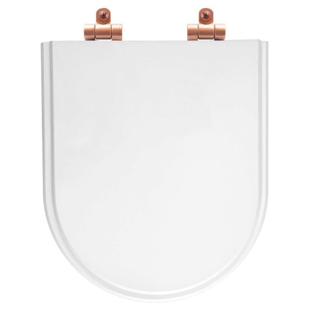 Tampa de Vaso Poliéster Com Fechamento Lento Link/LK Branco para Louça Deca com Ferragem Rose Gold