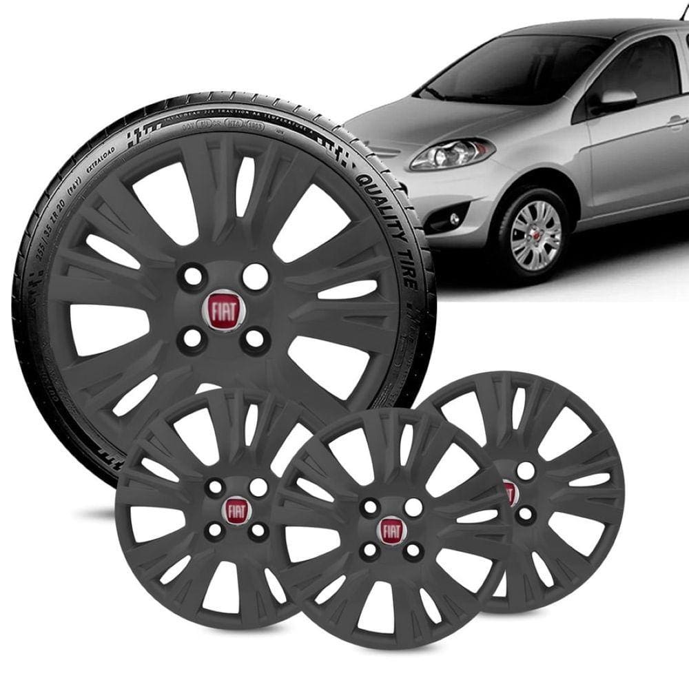 Jogo 4 Calota Fiat Palio Essence aro 13 2014 a 16 Grafi Fosc