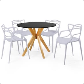 Conjunto Mesa de Jantar Redonda Marci Preta 100cm com 4 Cadeiras Allegra - Cinza