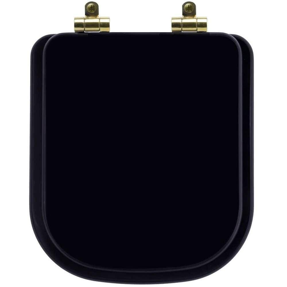 Tampa de Vaso Poliéster Com Fechamento Lento Quadra Preto para Louça Deca com Ferragem Dourada