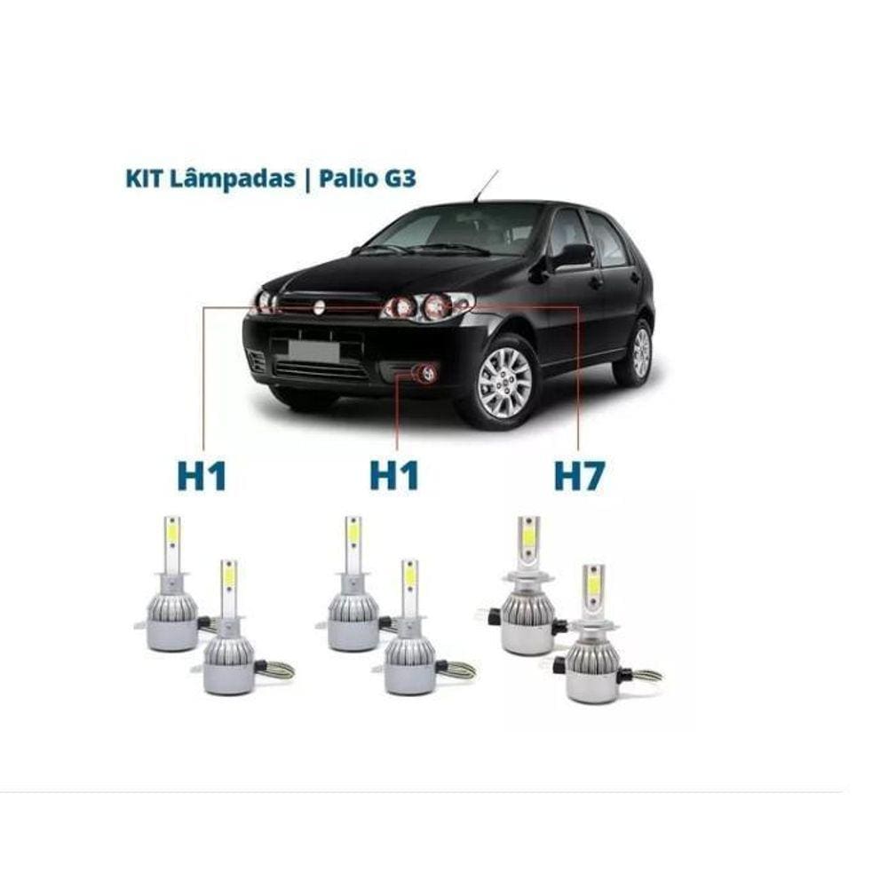 Kit Super Led Palio G3 2004/2014Farol Alto Baixo E Milha