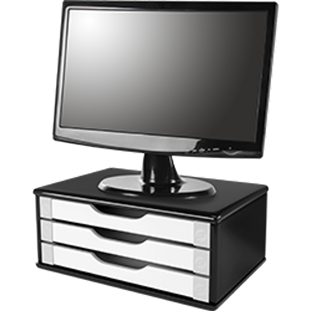 Suporte Monitor Gaveteiro Organizador Escritório 3 Gavetas Madeira MDF Documentos A5, A4 e Oficio