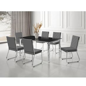 Conjunto Sala de Jantar Mesa Ortenia Tampo Vidro com 6 Cadeiras Dinah New Cromado/Cinza