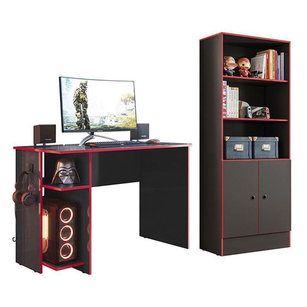 Conjunto Gamer Armário 2 Portas e Mesa para Computador 3875 - Qmovi