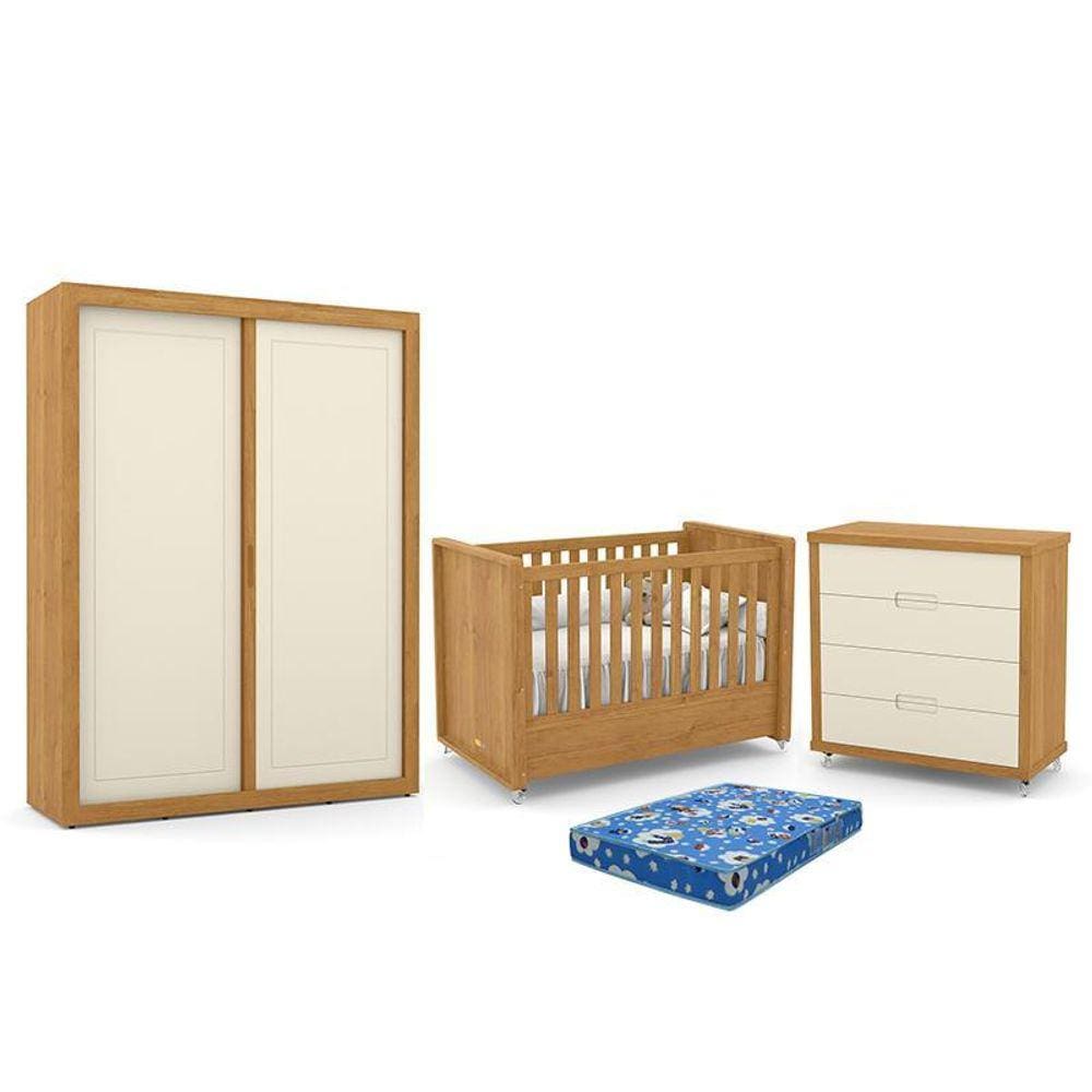 Dormitório Tutto New 2 Portas, Cômoda 4 Gavetas e Berço com Colchão - Matic Móveis
